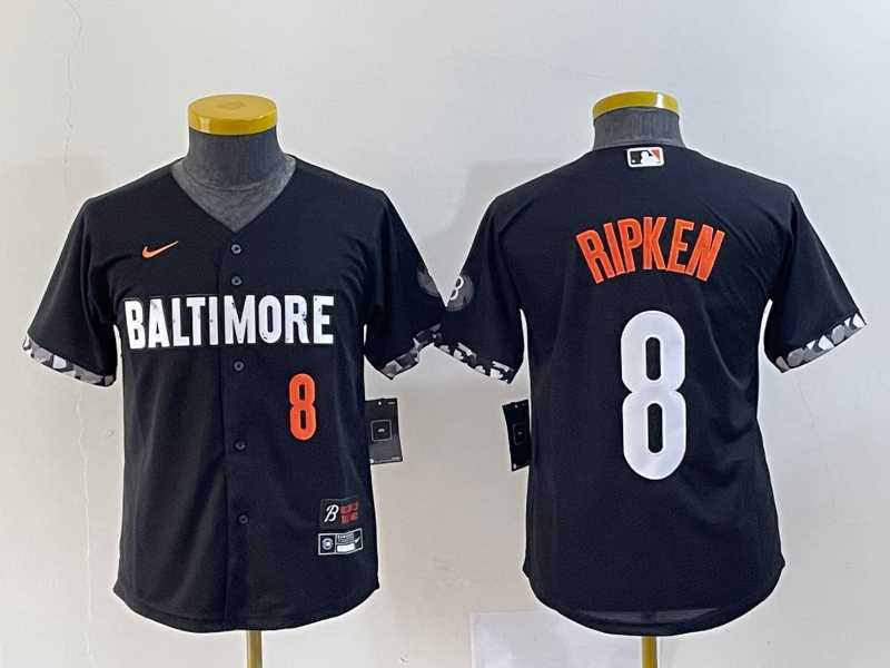 Youth Baltimore Orioles #8 Cal Ripken Jr Number Black 2023 City Connect Cool Base Jersey->mlb youth jerseys->MLB Jersey